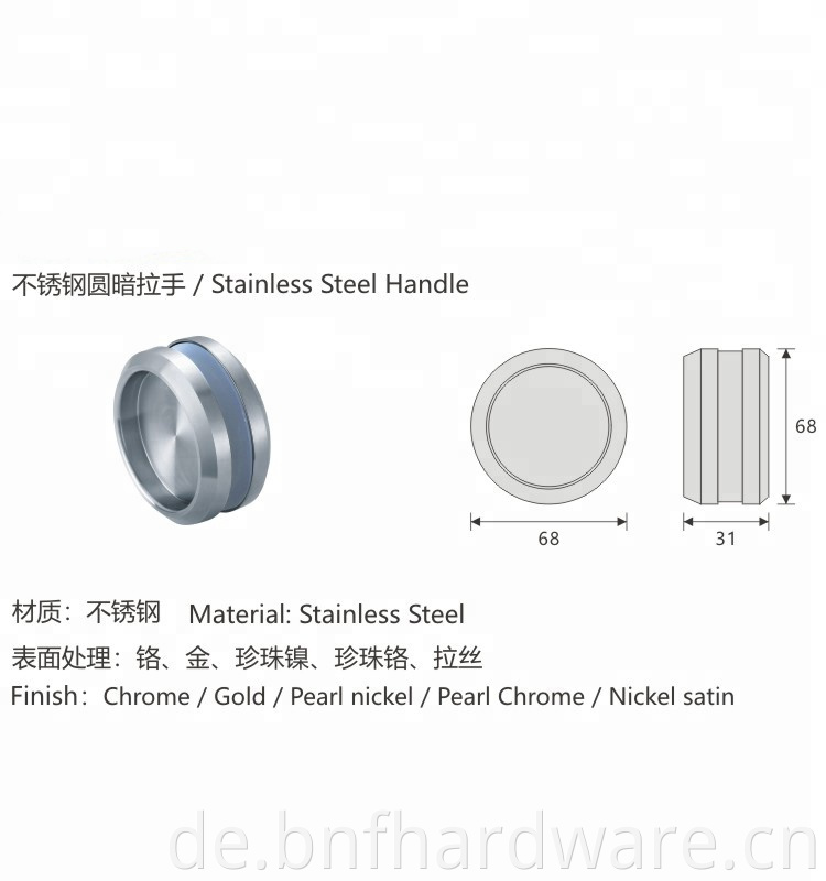 SS304 Möbel versteckter bündiger runder Knopf für Glastür